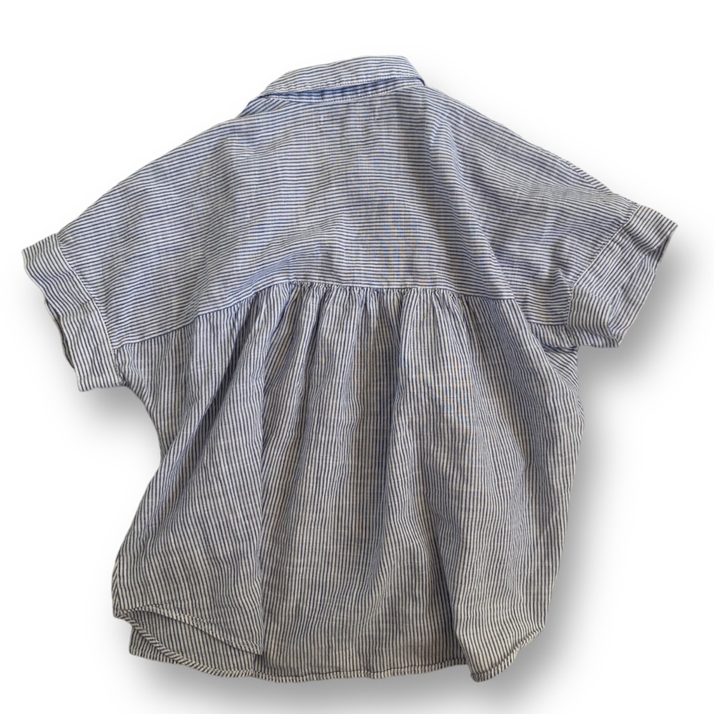 Madewell Button Down Flowy Short Sleeve Flower and Stripe Top - Picture 2 of 5